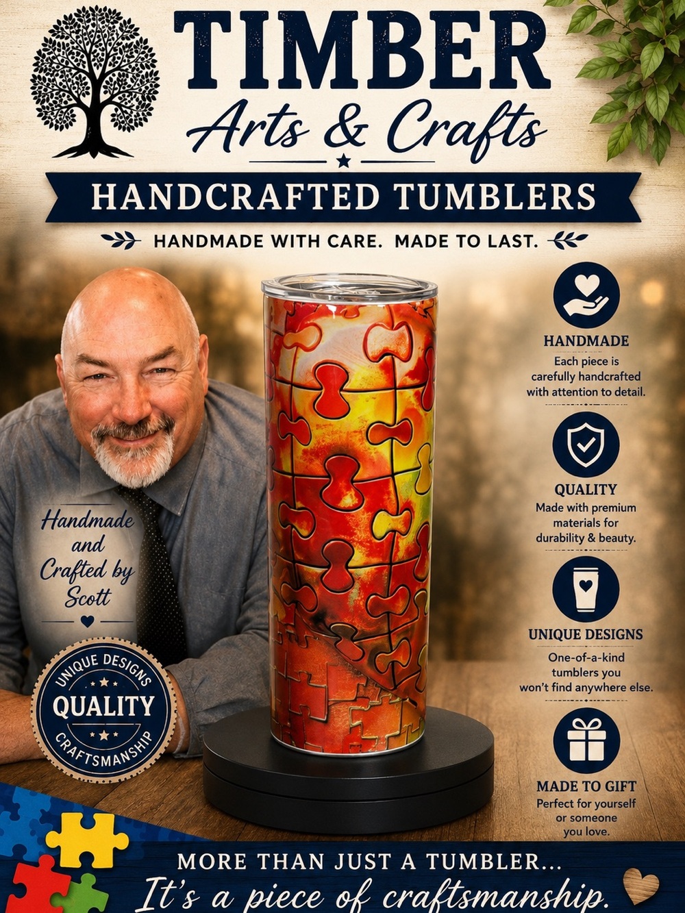 Autism Awareness Colorful Puzzle Pieces 20 oz
Straight Skinny Tumbler